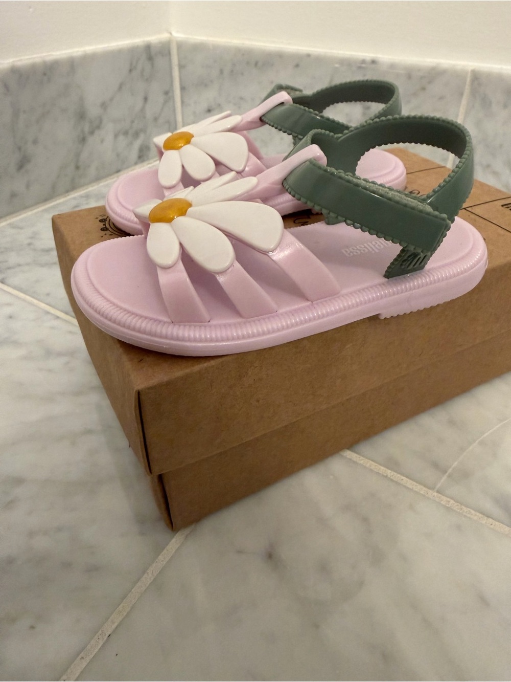 Mini Melissa Daisy Sandals - Pink with Green Strap - Picture 4 of 6